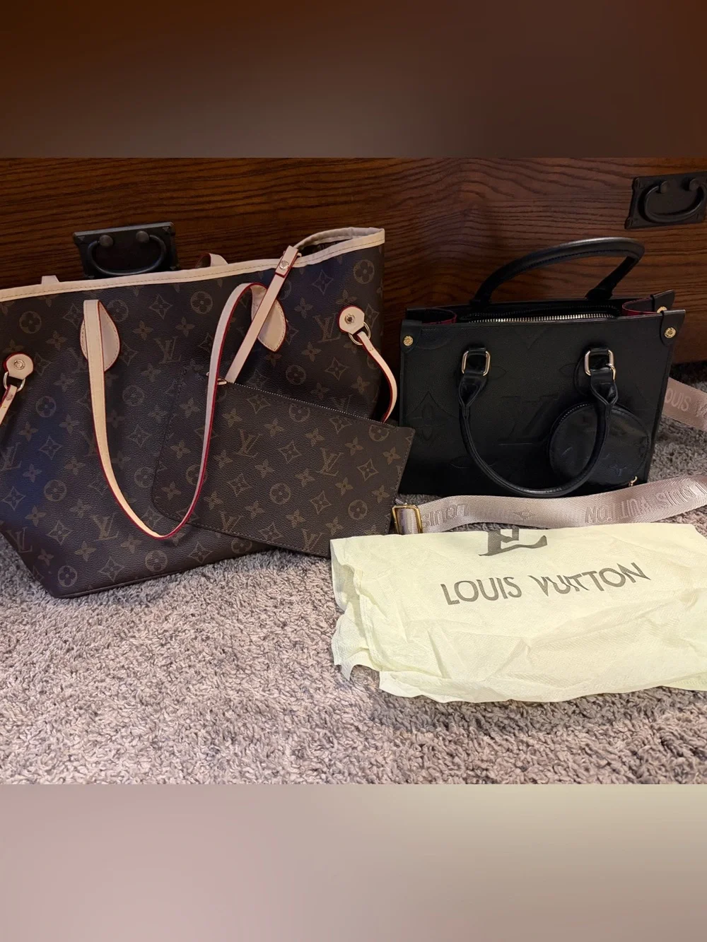 Louis Vuitton Monogram Canvas and Black Leather Tote Set